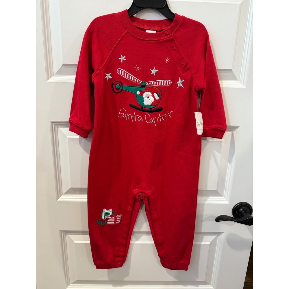 New Starting Out Infant Boys Red Santa Copter Christmas Pajama Jumpsuit 24 M